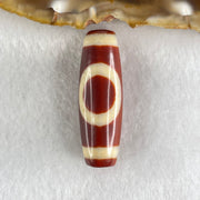 Natural Powerful Tibetan Old Oily Red White Agate One Eye Gold Metal Element Dzi Bead Heavenly Master (Tian Zhu) 一眼金天珠 8.81g 37.5 by 12.4mm - Huangs Jadeite and Jewelry Pte Ltd