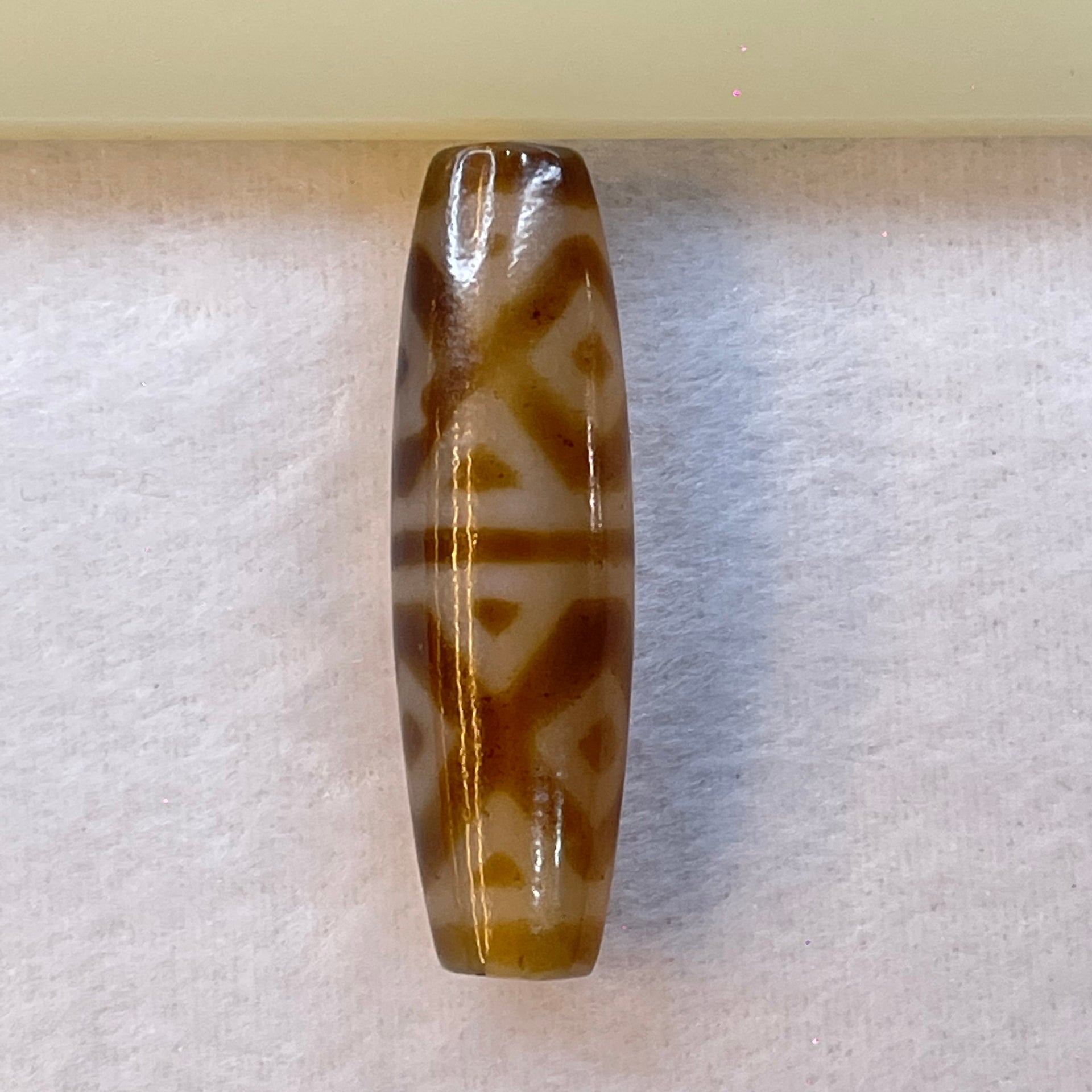 Natural Powerful Tibetan Old Oily Agate 6 Eye Vajra Dzi Bead Heavenly Master (Tian Zhu) 六眼金刚杵天诛 15.82g 49.0 by 14.5mm - Huangs Jadeite and Jewelry Pte Ltd