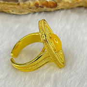 Natural Butterscotch Amber in  Sliver Gold Color Ring (Adjustable Size) 7.59g by 10.5 by 6.7 by 3.0mm - Huangs Jadeite and Jewelry Pte Ltd