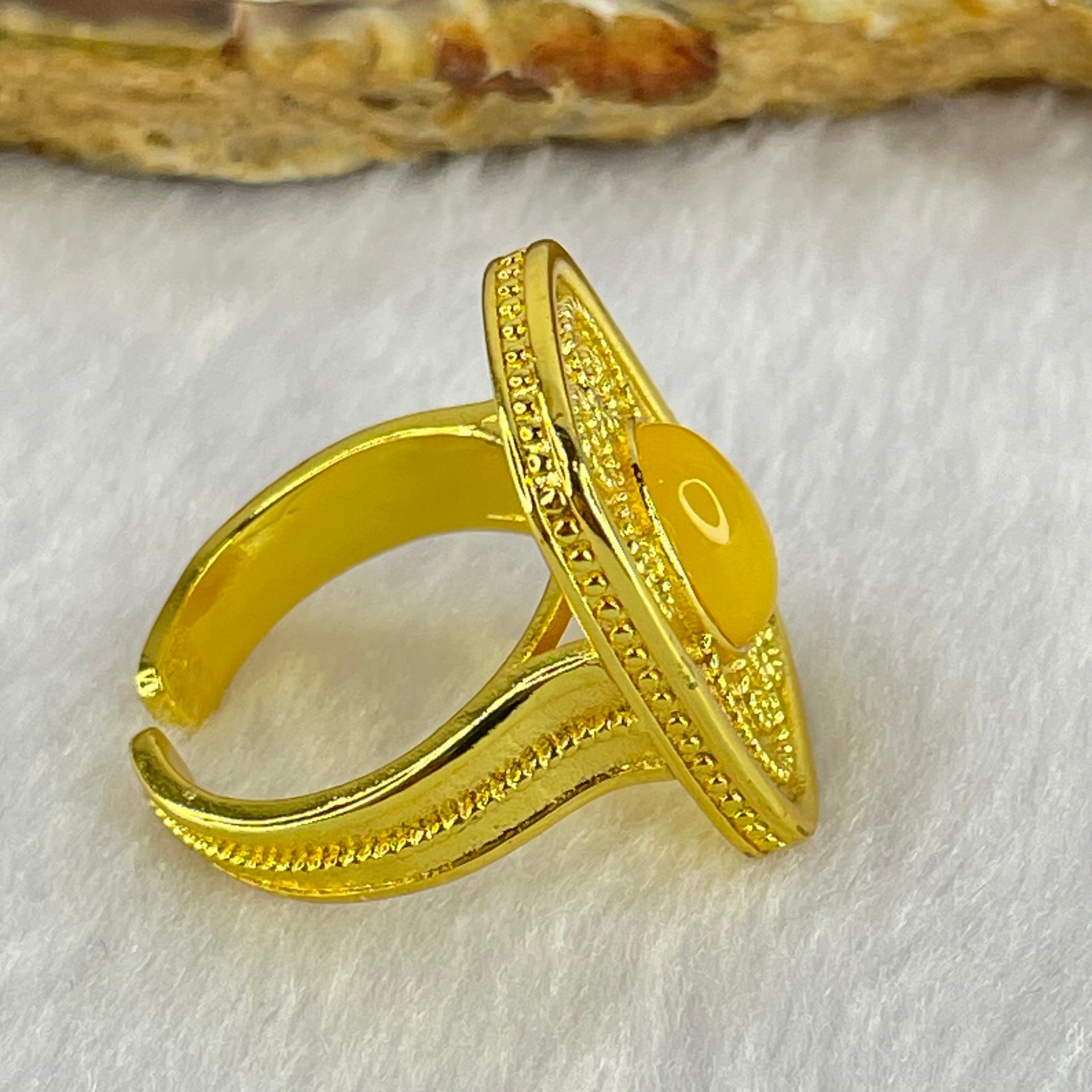 Natural Butterscotch Amber in  Sliver Gold Color Ring (Adjustable Size) 7.59g by 10.5 by 6.7 by 3.0mm - Huangs Jadeite and Jewelry Pte Ltd