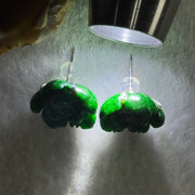 Type A Full Green Old Mine Jade Jadeite Rose 18k White Gold Earrings 6.6g 17.5 by 16.1 by 7.9mm - Huangs Jadeite and Jewelry Pte Ltd