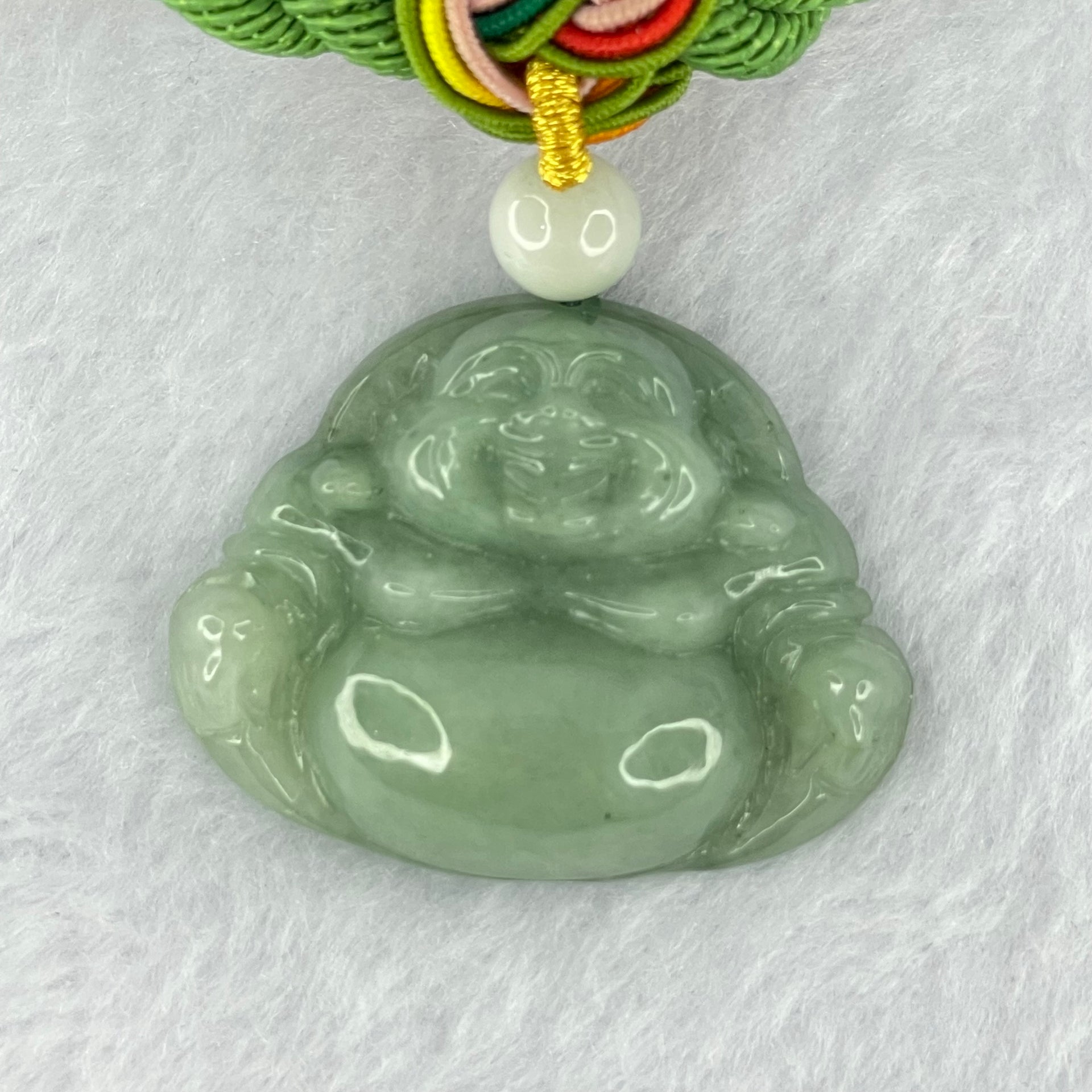 Type A Green Jadeite Milo Buddha Pendant and Beads Necklace 43.19g 31.3 by 40.8 by 12.1mm - Huangs Jadeite and Jewelry Pte Ltd