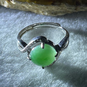 Type A Green Jadeite Ring in S925 Sliver with Cubic Zirconia 2.67g 9.5 by 8.7 by 4.0mm (Adjustable Size) - Huangs Jadeite and Jewelry Pte Ltd