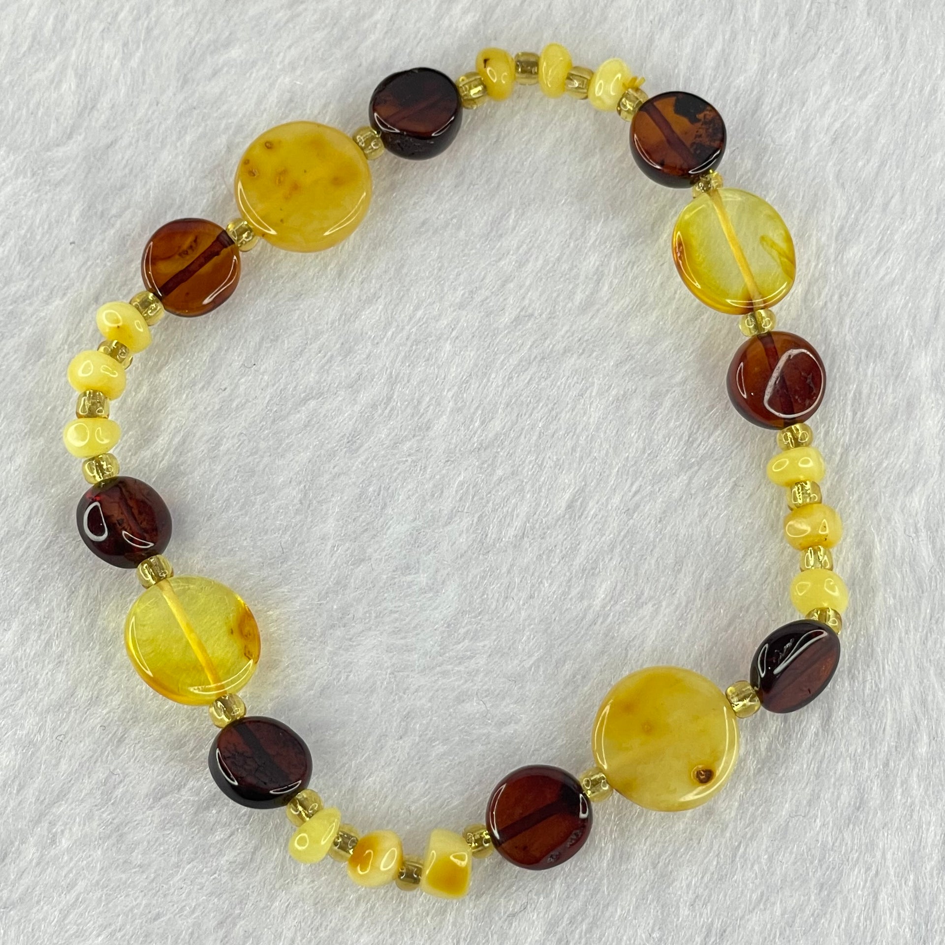 Natural Mixed Color Amber Beads Bracelet 3.59g 17cm 11.0 by 3.1mm 4pcs 7.9 by 4.0mm 8pcs - Huangs Jadeite and Jewelry Pte Ltd