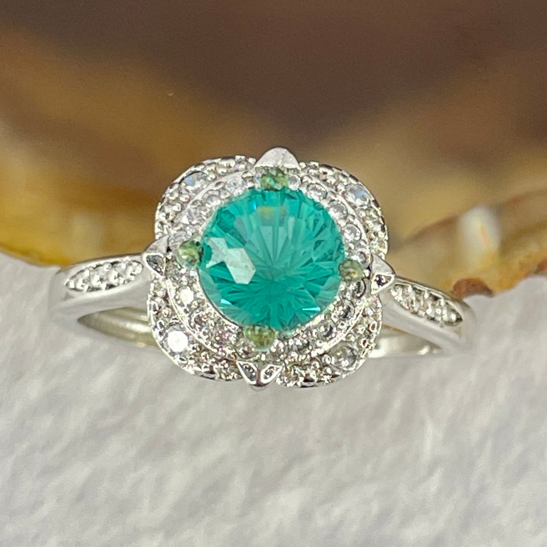 Green Cubic Zirconia in S925 Sliver Ring (Adjustable Size) 2.69g 6.3 by 4.5mm - Huangs Jadeite and Jewelry Pte Ltd