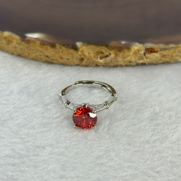 Red Moissanite in 925 Sliver Bamboo Shape Ring (Adjustable Size) S925银红莫桑石戒指 2.5mm 7.5 by 5.0mm - Huangs Jadeite and Jewelry Pte Ltd