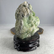 Natural Green Fluorite Rough Irregular Shape Display with Wooden Stand 1.017,9g 107.0 by 86.0 by 135.0mm - Huangs Jadeite and Jewelry Pte Ltd