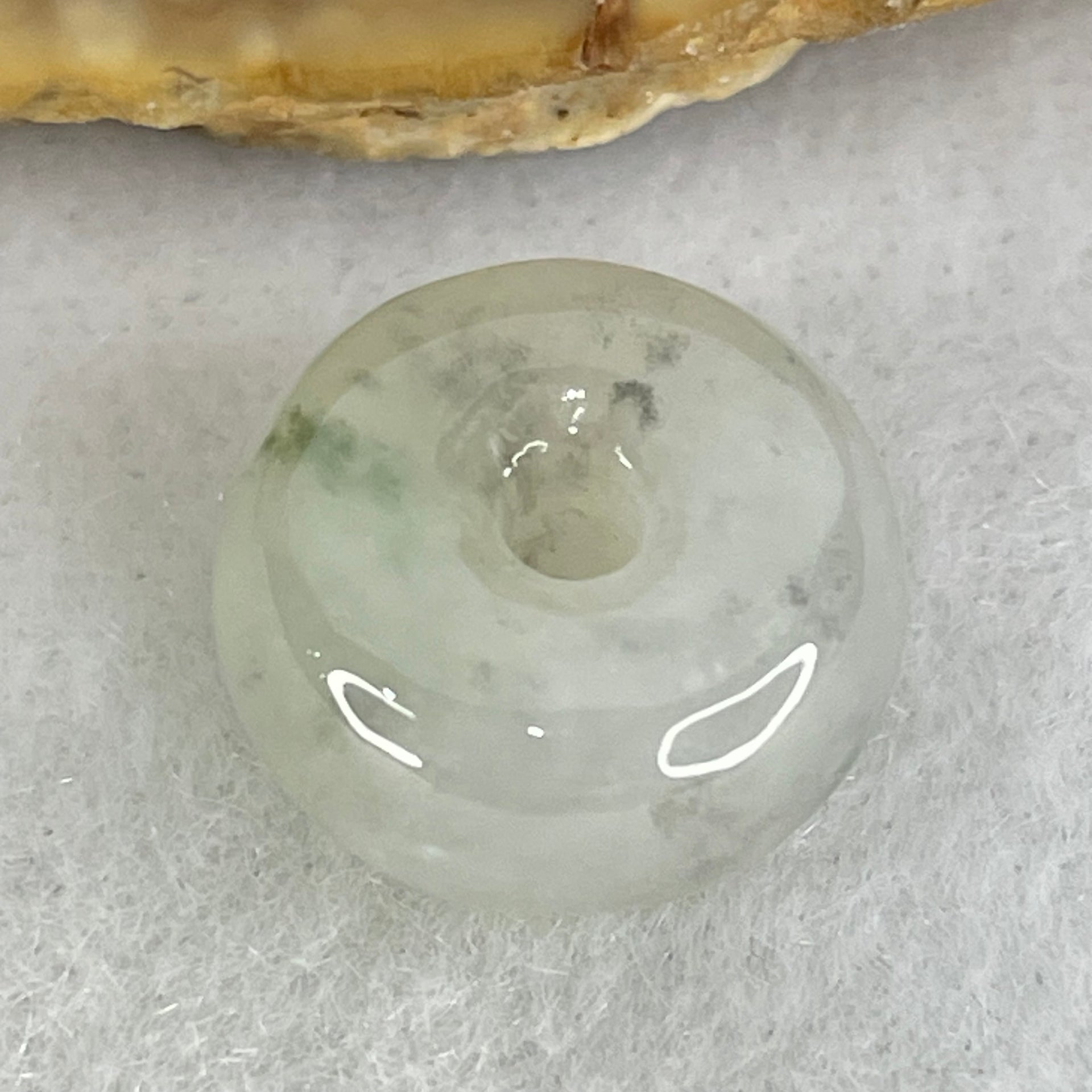 Type A Semi Icy Faint Green Jadeite Ping An Kou Donut Pendant 2.44g 13.2 by 6.6mm - Huangs Jadeite and Jewelry Pte Ltd