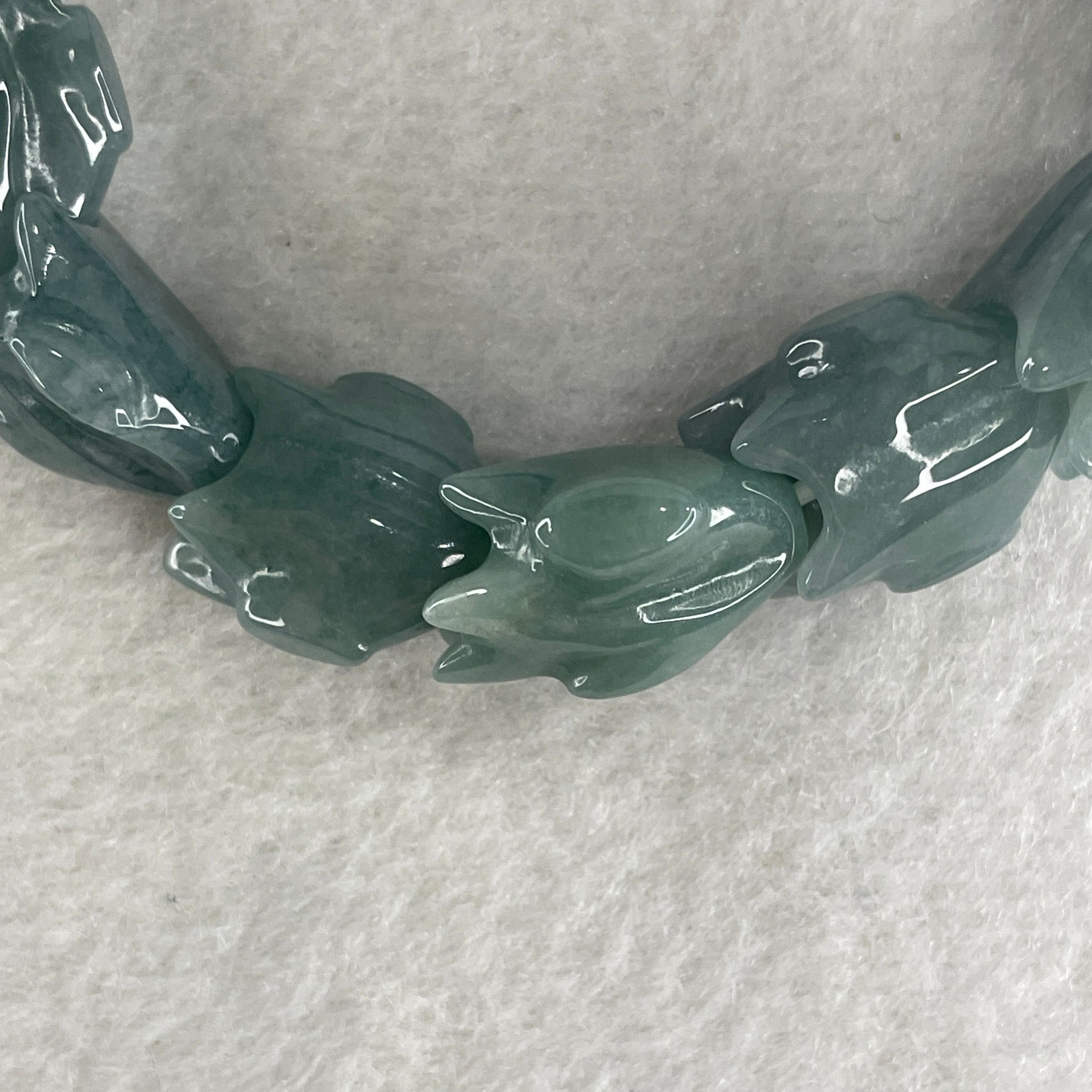 Certified Natural Type A Blueish Green Jadeite Dragon Bracelet 55.07g 16.5cm 16.0mm Dragon Head - 14.0mm 13 Pcs - Huangs Jadeite and Jewelry Pte Ltd