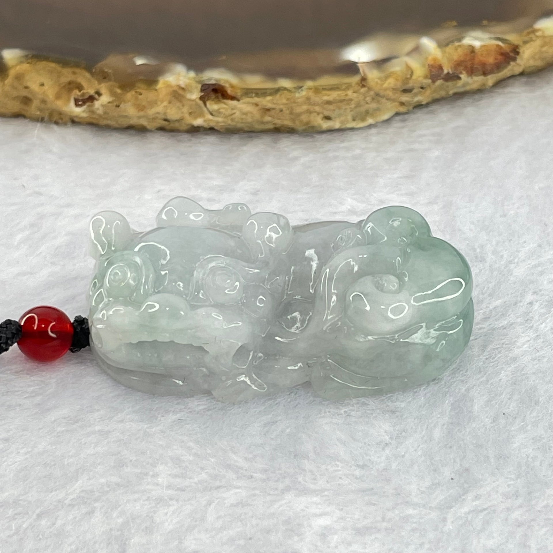 Type A Lavender Green Jadeite Pixiu Pendant 25.44g 42.1 by 24.5 by 12.5mm - Huangs Jadeite and Jewelry Pte Ltd