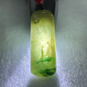 Type A Green with Yellow and Blueish Green Patches Jadeite Shan Shui with Guiren Benefactor seeking Enlightenment Pendant 18.17g 51.1 by 20.5 by 6.7mm - Huangs Jadeite and Jewelry Pte Ltd