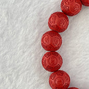 Natural Red Cinnabar Beads Bracelet with Om Mani Padme Hum Mantra Carving 38.10g 16.5cm 10.5mm 17 Beads - Huangs Jadeite and Jewelry Pte Ltd