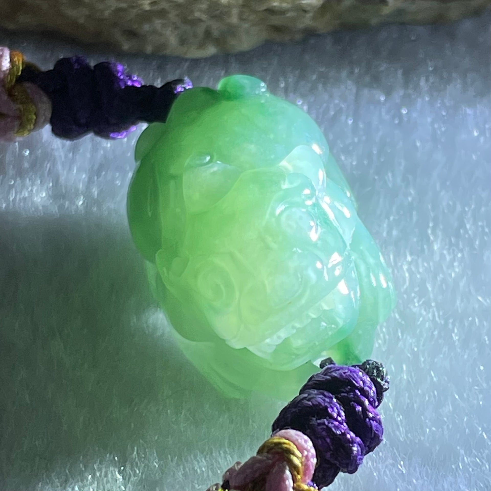 Type A Blueish Green Jadeite Male Pixiu String Bracelet 7.98g 21.8 by 14.2 by 13.1mm . - Huangs Jadeite and Jewelry Pte Ltd