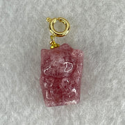 Natural Strawberry Quartz Fortune Cat Charm 3.40g 17.3 by 12.0 by 9.0mm - Huangs Jadeite and Jewelry Pte Ltd