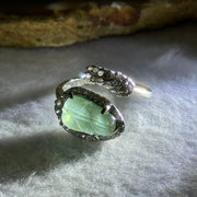 Type A Icy Blueish Jadeite Leaf with Crystals in S925 Sliver Ring (Adjustable Size) 2.60g 12.3 by 7.4 by 2.0mm - Huangs Jadeite and Jewelry Pte Ltd