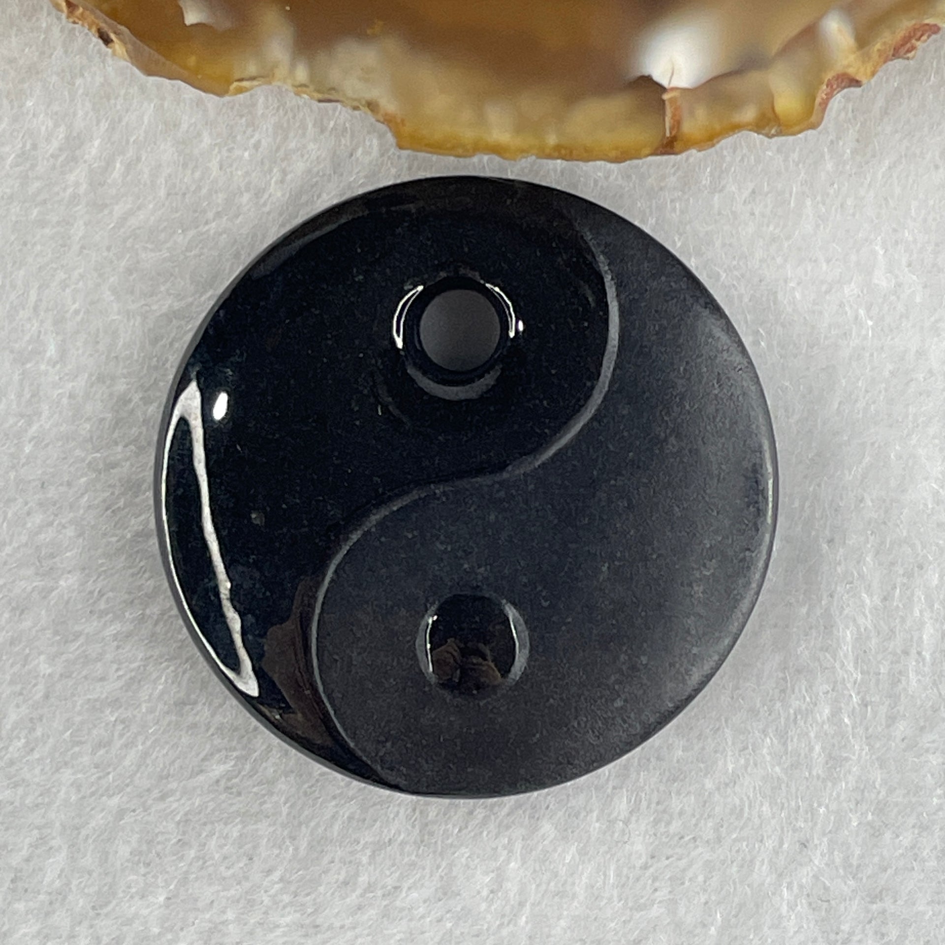 Type A Opaque Black Omphacite Jadeite Yin Yang Pendant 21.93g 35.9 by 9.7mm - Huangs Jadeite and Jewelry Pte Ltd