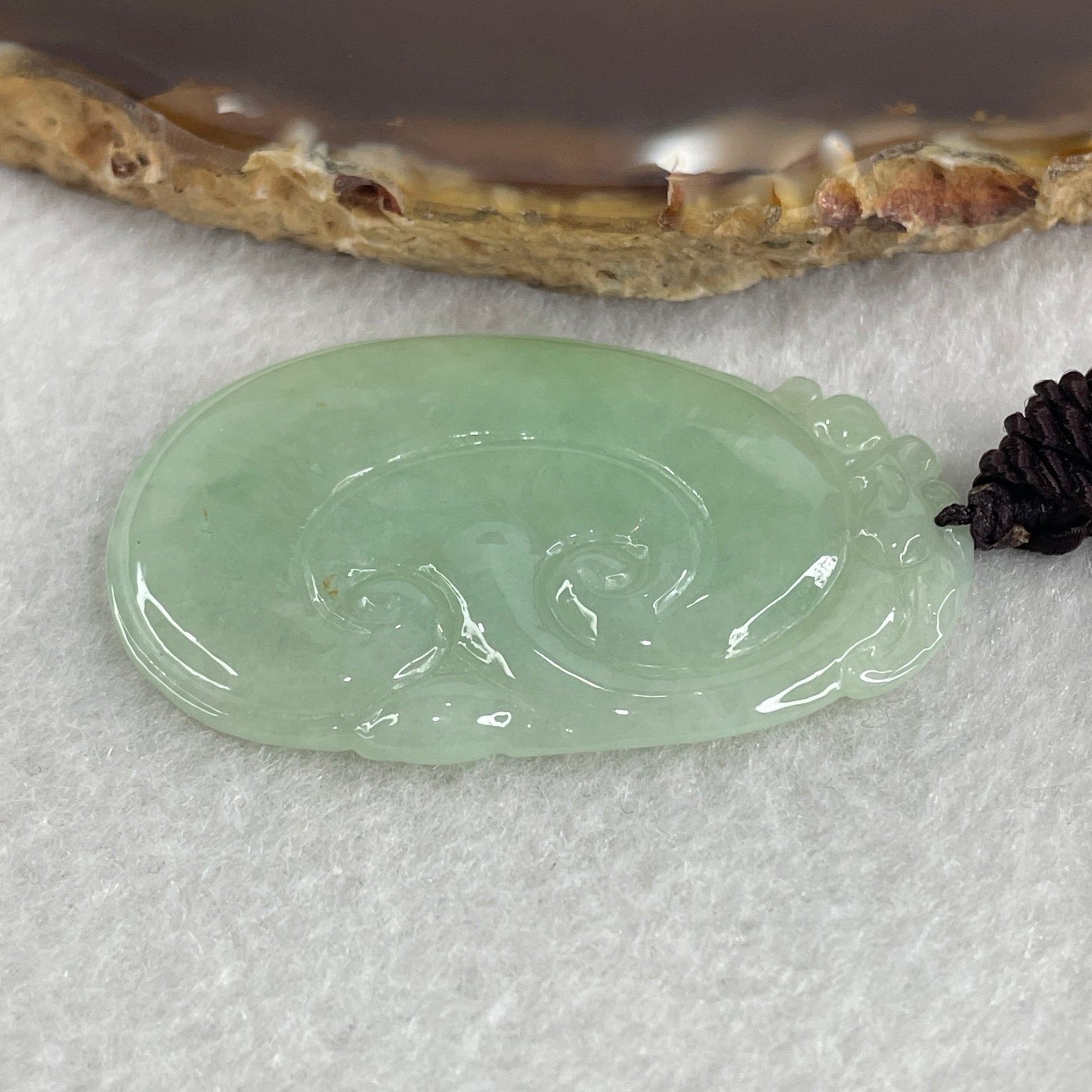 Natural Type A Light Green Jadeite Dragon Head on Ruyi Pendant 12.10g 47.0 by 31.2 by 3.6mm - Huangs Jadeite and Jewelry Pte Ltd