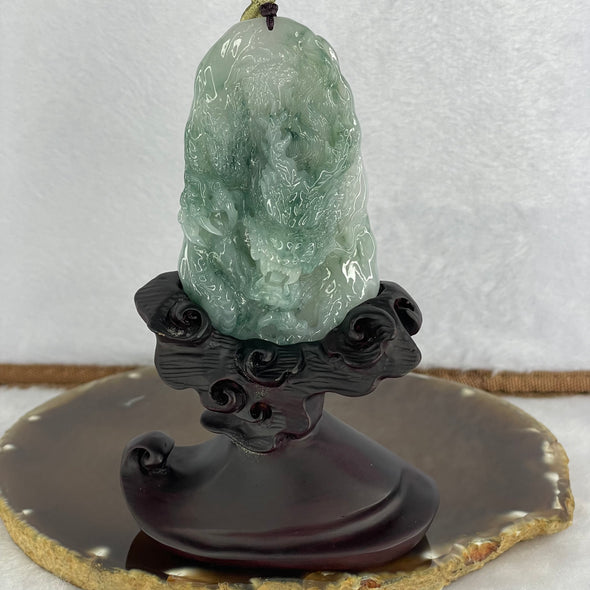 Grand Master Type A Green Lavender Piao Hua Jelly Jadeite Dragon Pendant 83.87g 79.4 by 46.7 by 23.0mm with Wooden Stand for Display - Huangs Jadeite and Jewelry Pte Ltd