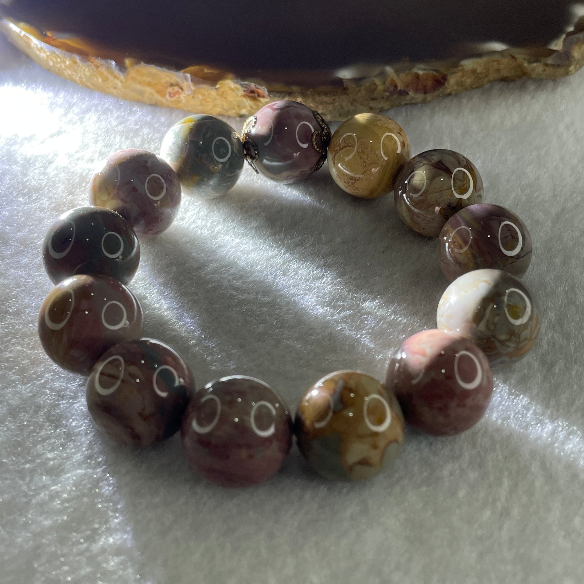 Natural Alashan Agate Greyish Pink Beads Bracelet 62.19g 15cm 15.7mm 13Beads - Huangs Jadeite and Jewelry Pte Ltd