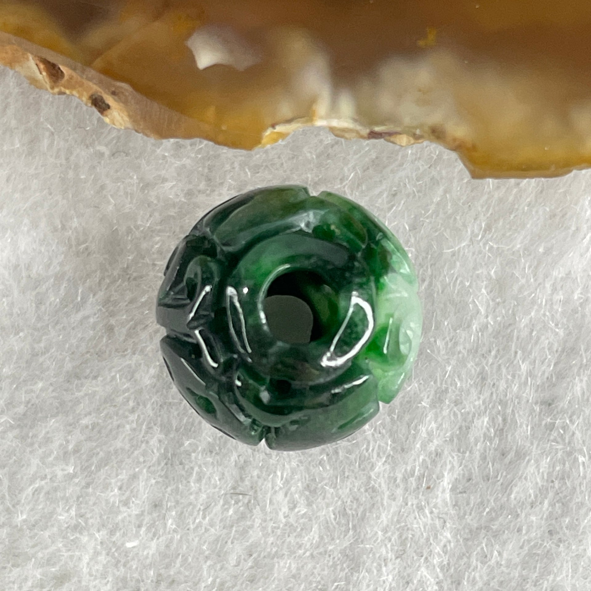 Natural Type A Lao Keng Old Mine Green with Light Green Jadeite Flora Carving Bead Charm 1.94g 12.5mm - Huangs Jadeite and Jewelry Pte Ltd