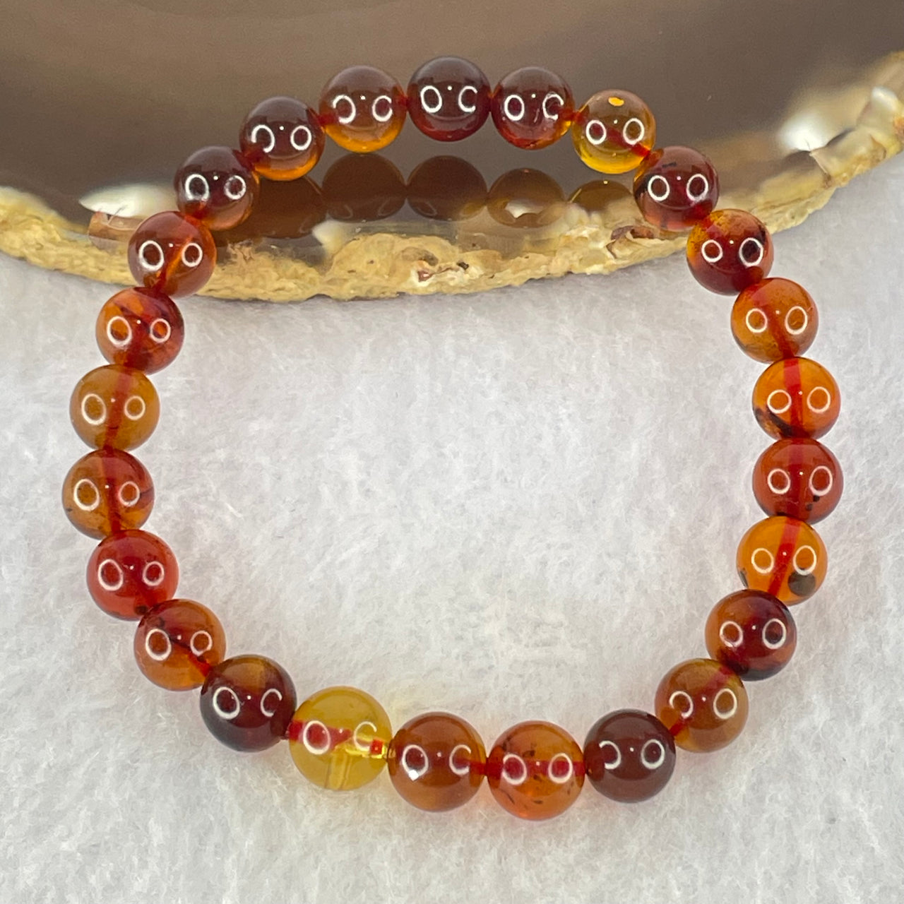 Natural Blood Red Amber Beads Bracelet 5.10g 15cm 7.2mm 25 Beads - Huangs Jadeite and Jewelry Pte Ltd