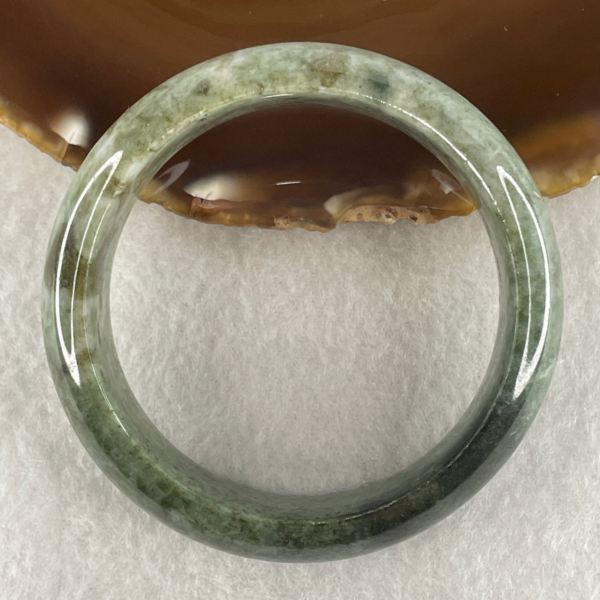 Natural Type A Green with Yellowish Green Piao Hua Jadeite Bangle | (64.81g | 53.1mm ID | 16.9 x 7.8mm | Very Very Slight External Rough |Golden Abundance & Lifelong Protection Anchor, Prosperity & Executive Bangle) - Huangs Jadeite and Jewelry Pte Ltd