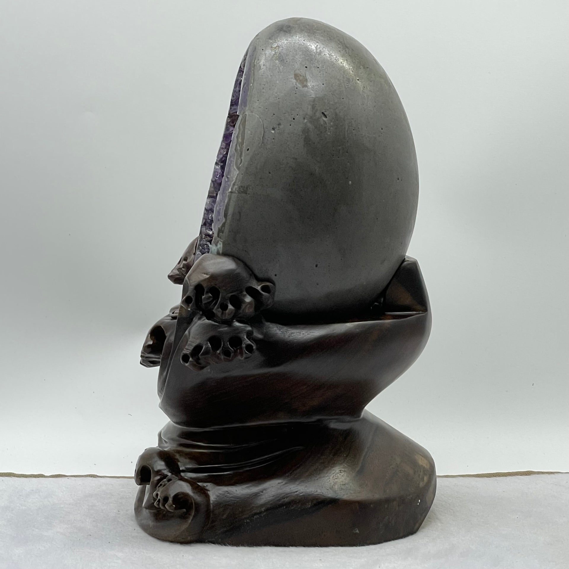 Natural Deep Purple Amethyst Egg with Wooden Stand Display Total Weight 4,534.1g 160.0 by 160.0 by 270.0mm - Huangs Jadeite and Jewelry Pte Ltd