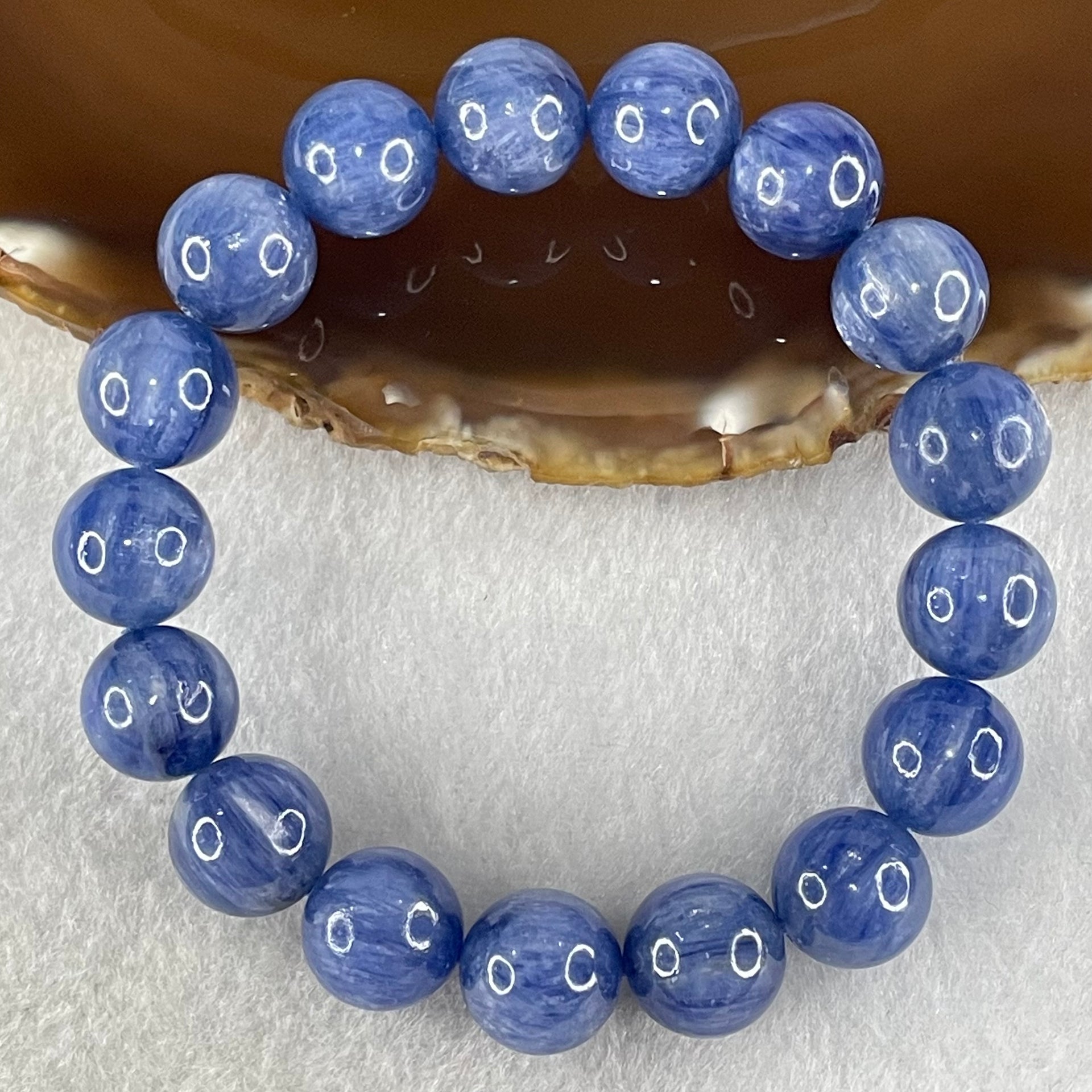 Natural Blue Kyanite Beads Bracelet 55.73g 17cm 12.4mm 17 Beads - Huangs Jadeite and Jewelry Pte Ltd
