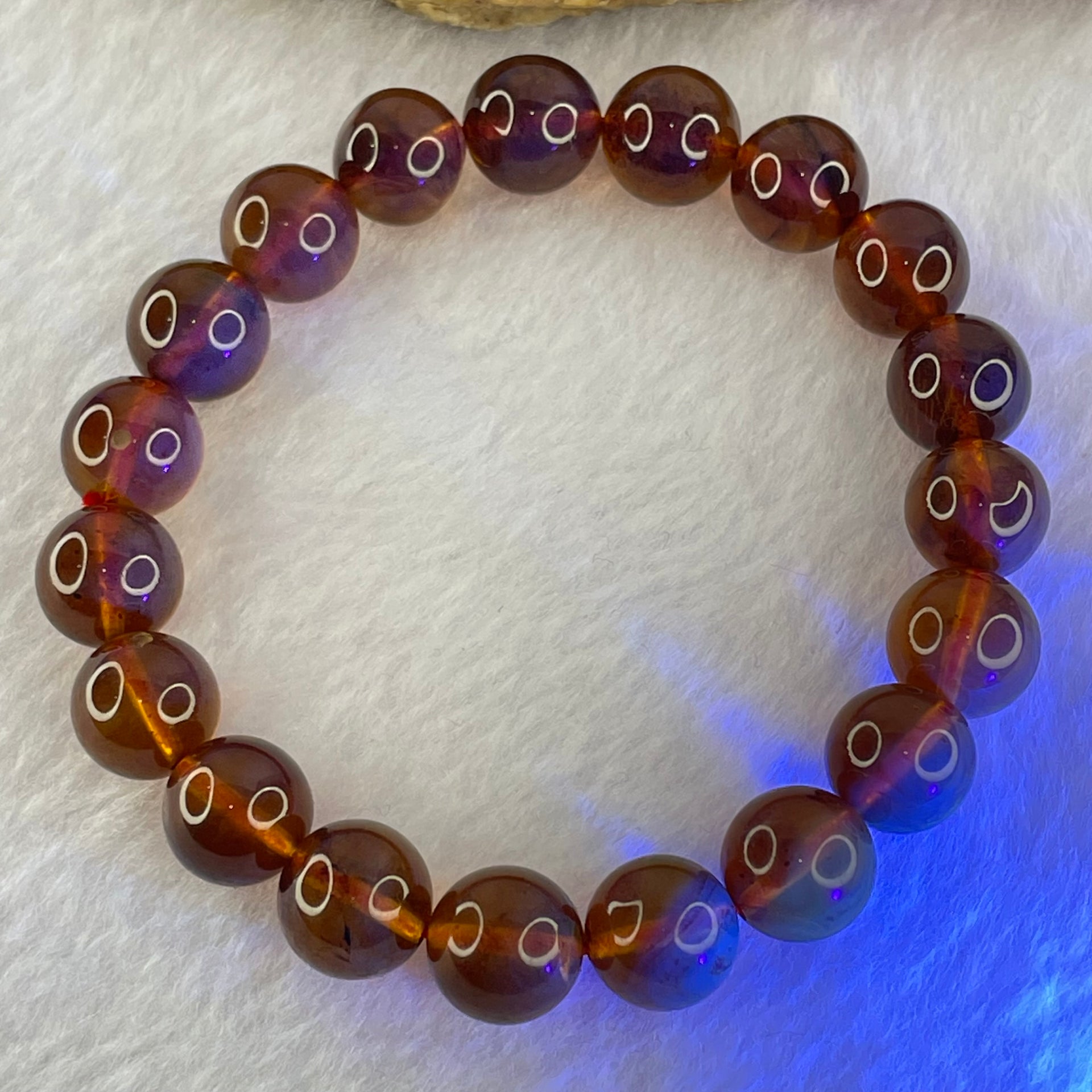 Natural Purple Amber Beads Bracelet 天然巨峰紫葡萄琥珀手链 11.99g 16cm 10.2mm 19 Beads - Huangs Jadeite and Jewelry Pte Ltd