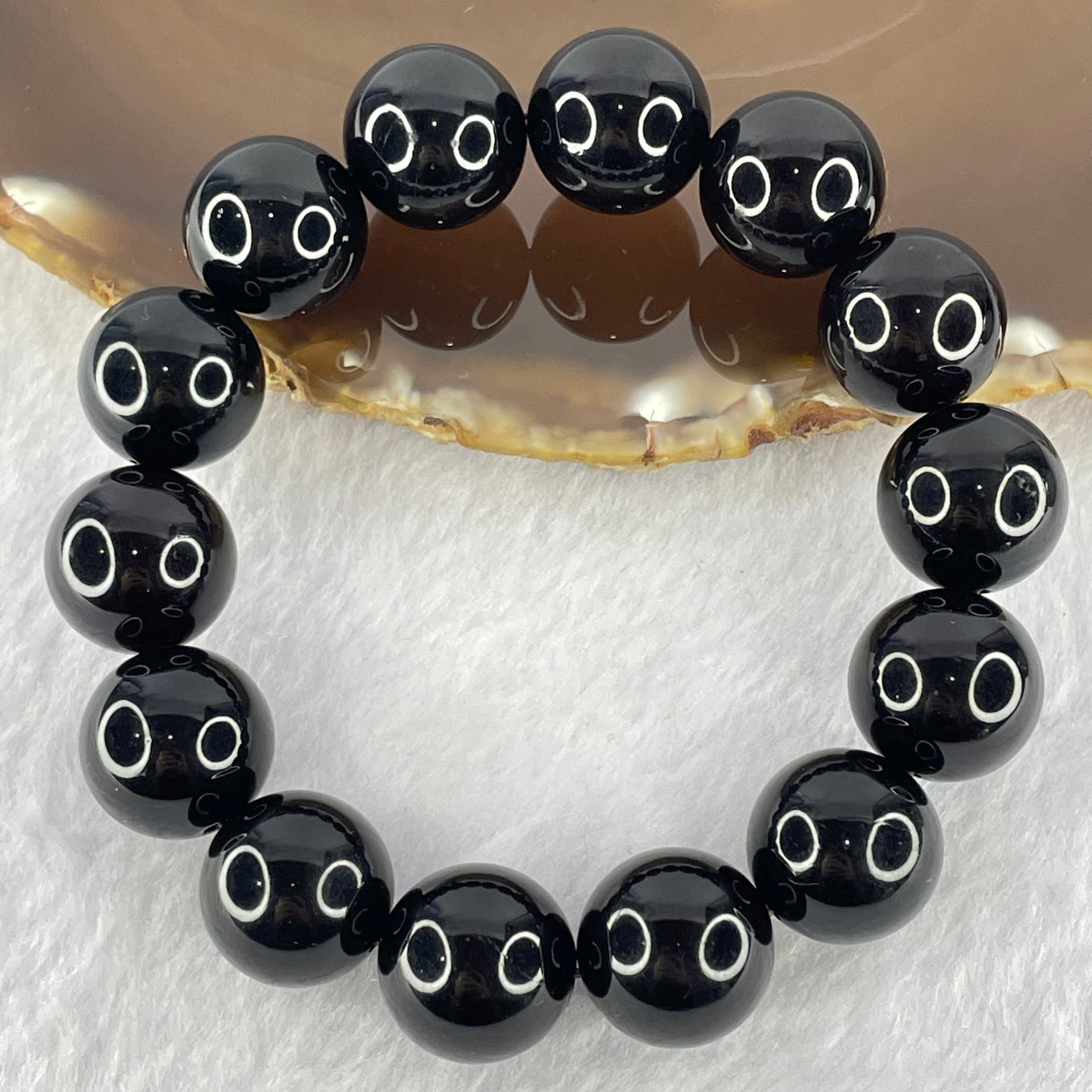 Special Grade Natural Black Gold King Amber Beads Bracelet 天然特一黑金王琥珀手链 28.85g 19cm 15.6mm 14 Beads - Huangs Jadeite and Jewelry Pte Ltd