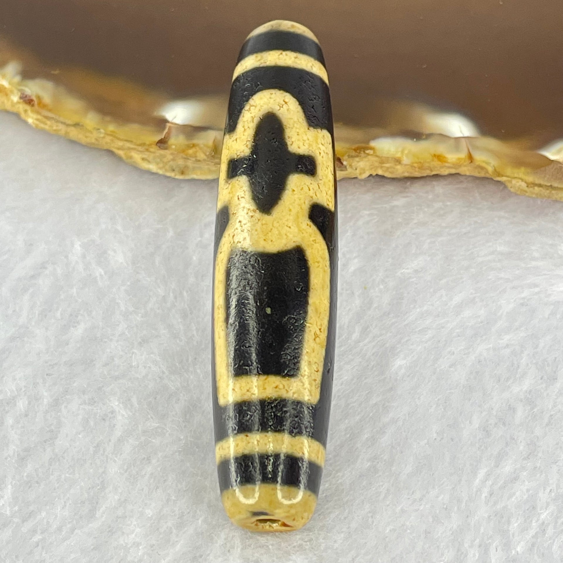 Natural Powerful Tibetan Old Oily Agate Cai Shen with Moon Sun Star Dzi Bead Heavenly Master (Tian Zhu) 财神长天珠 16.88g 58.3 by 13.6mm - Huangs Jadeite and Jewelry Pte Ltd