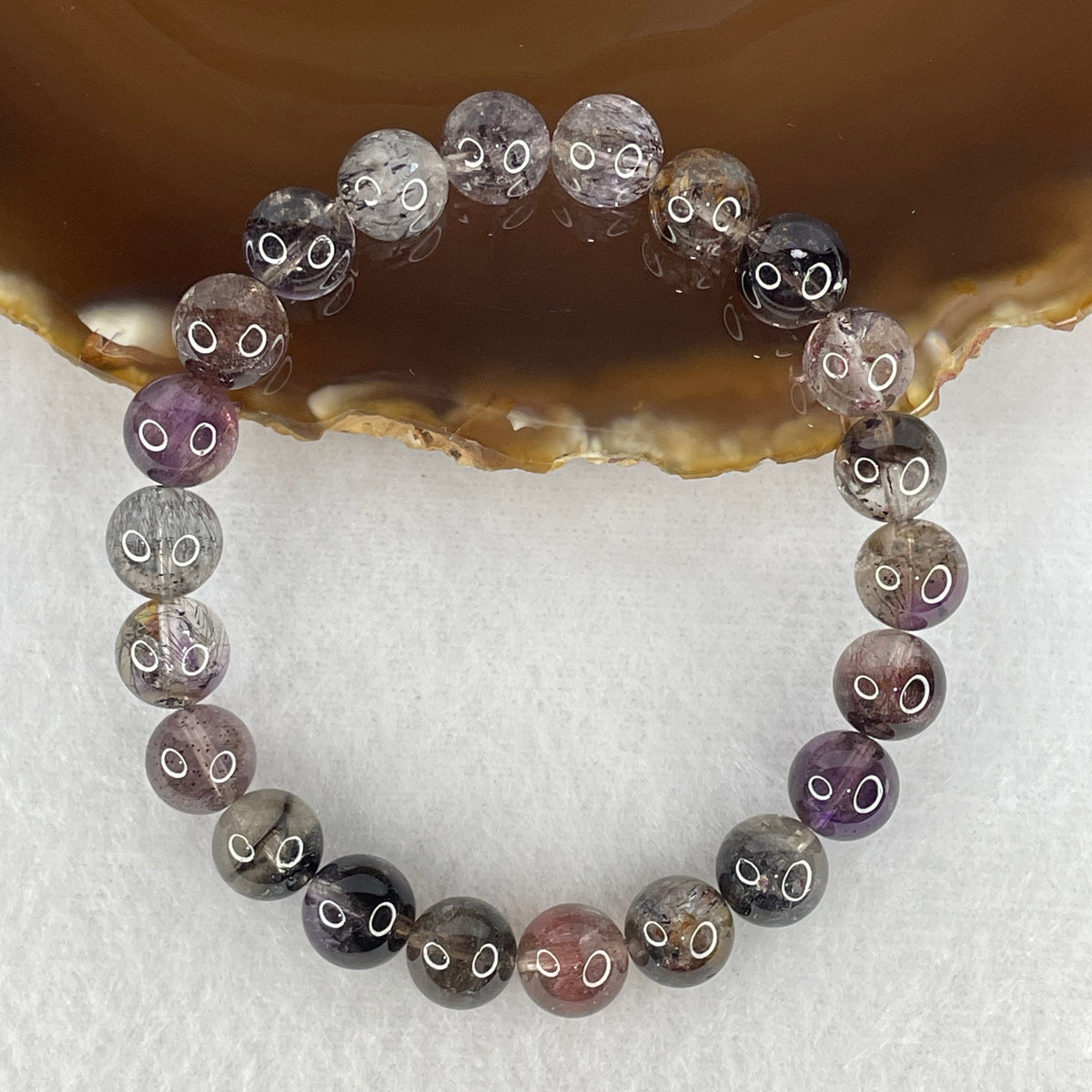 Certified Good Grade Natural Black Super 7 Crystal Beads Bracelet | 16.5cm Strand of 22 Beads 9.1mm (22.28g | Supreme Root Grounding, Manifestation & Aura Shield)
