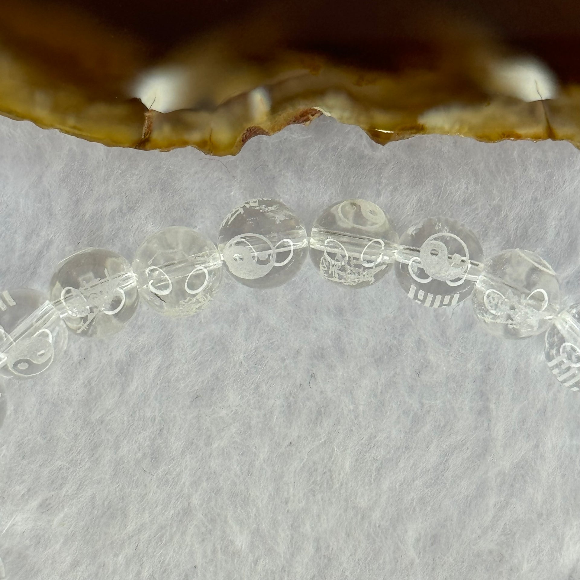 Natural Clear Quartz Beads with Inscription Bracelet 17.87g 15cm 8.4mm 23 Beads - Huangs Jadeite and Jewelry Pte Ltd