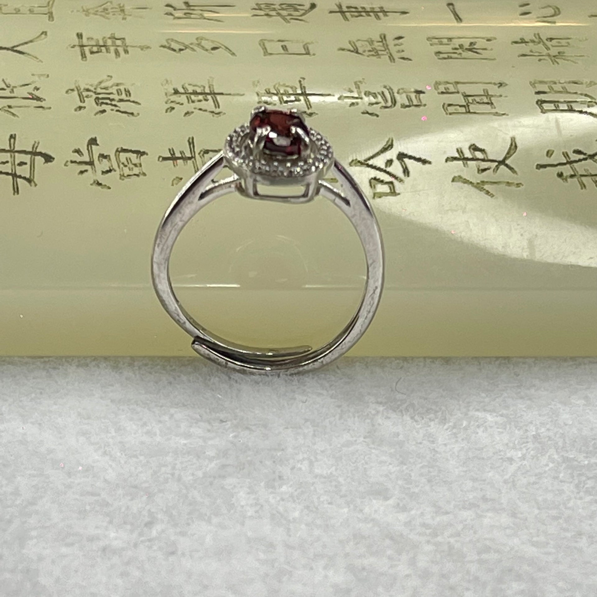 Red Cubic Zirconia in 925 Sliver Ring (Adjustable Size) 1.80g 7.7 by 6.6 by 4.0mm - Huangs Jadeite and Jewelry Pte Ltd