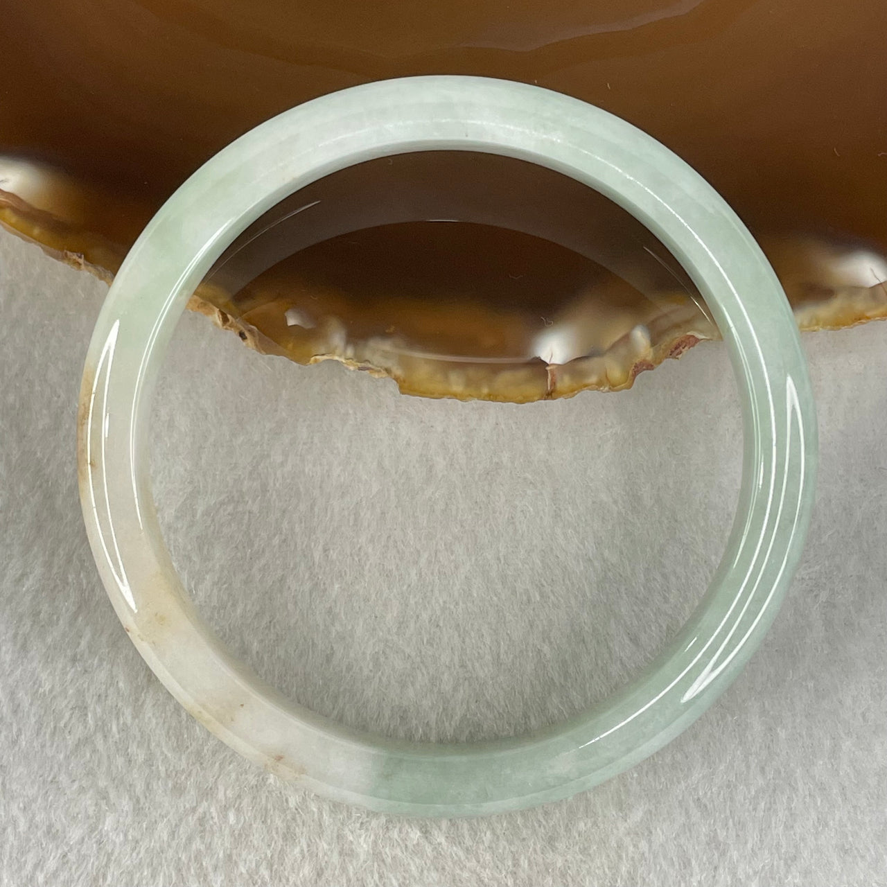 Type A Light Green with Brown Patches Jadeite Bangle 34.69g Inner Diameter 59.7mm 9.3 by 6.9mm (Very Slight Internal Lines) - Huangs Jadeite and Jewelry Pte Ltd
