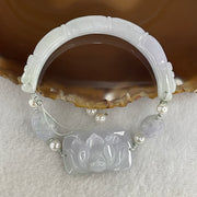 Natural Type A Lavender with Faint Green Jadeite Bamboo with Lotus Flower and Dragon Bracelet 34.11g 17cm 7.9 by 8.6mm - Bamboo 33.2 by 19.1 by 11.8mm - Huangs Jadeite and Jewelry Pte Ltd