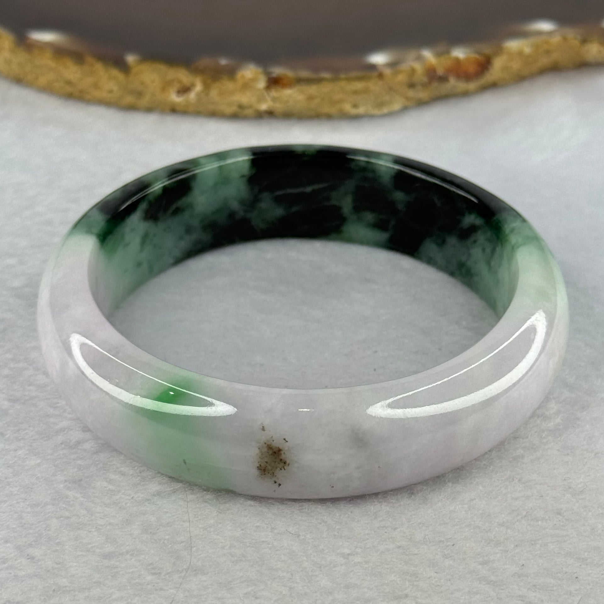 Type A Lavender and Dark Green to Green Piao Hua Jadeite Bangle Internal Diameter 58.1mm 77.52g 16.4 by 9.1mm (Very Slight External Rough) - Huangs Jadeite and Jewelry Pte Ltd