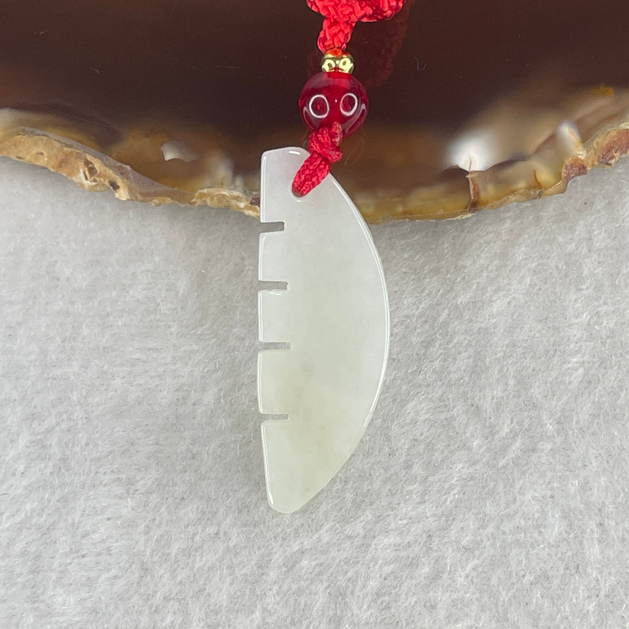 Natural Type A Whitish Green Jadeite Comb Pendant | Vivid Yellow Patch Accent Auspicious Smooth Journey & Fine Harmony Ritual Charm (3.95g 31.6x11.4x2.9mm)