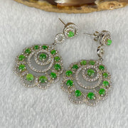 Type A Icy Green Jadeite Cabochon With Crystals in S925 Sliver Earrings 8.92g 3.5 by 1.5mm - Huangs Jadeite and Jewelry Pte Ltd