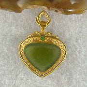 Type A Natural Icy Green Jadeite Heart Shape in 18K 750 Yellow Gold and Diamonds Clasp Pendant 1.83g 10.5 by 13.0 by 3.0mm - Huangs Jadeite and Jewelry Pte Ltd