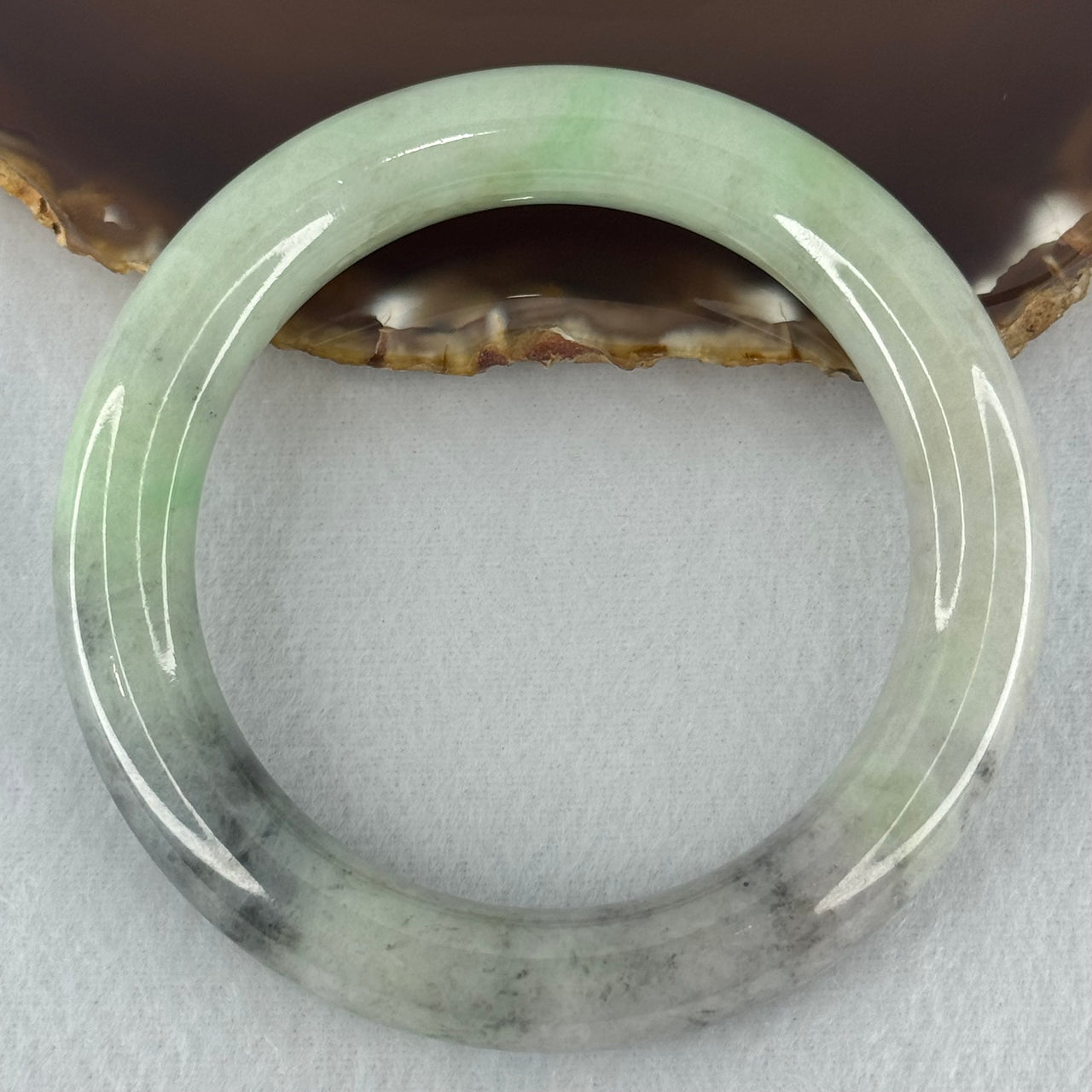 Type A Green Lavender with Grey Wuji Patches Jadeite Bangle Internal Diameter 59.7mm 90.66g 13.5 by 11.6mm (Slight Internal Lines) - Huangs Jadeite and Jewelry Pte Ltd