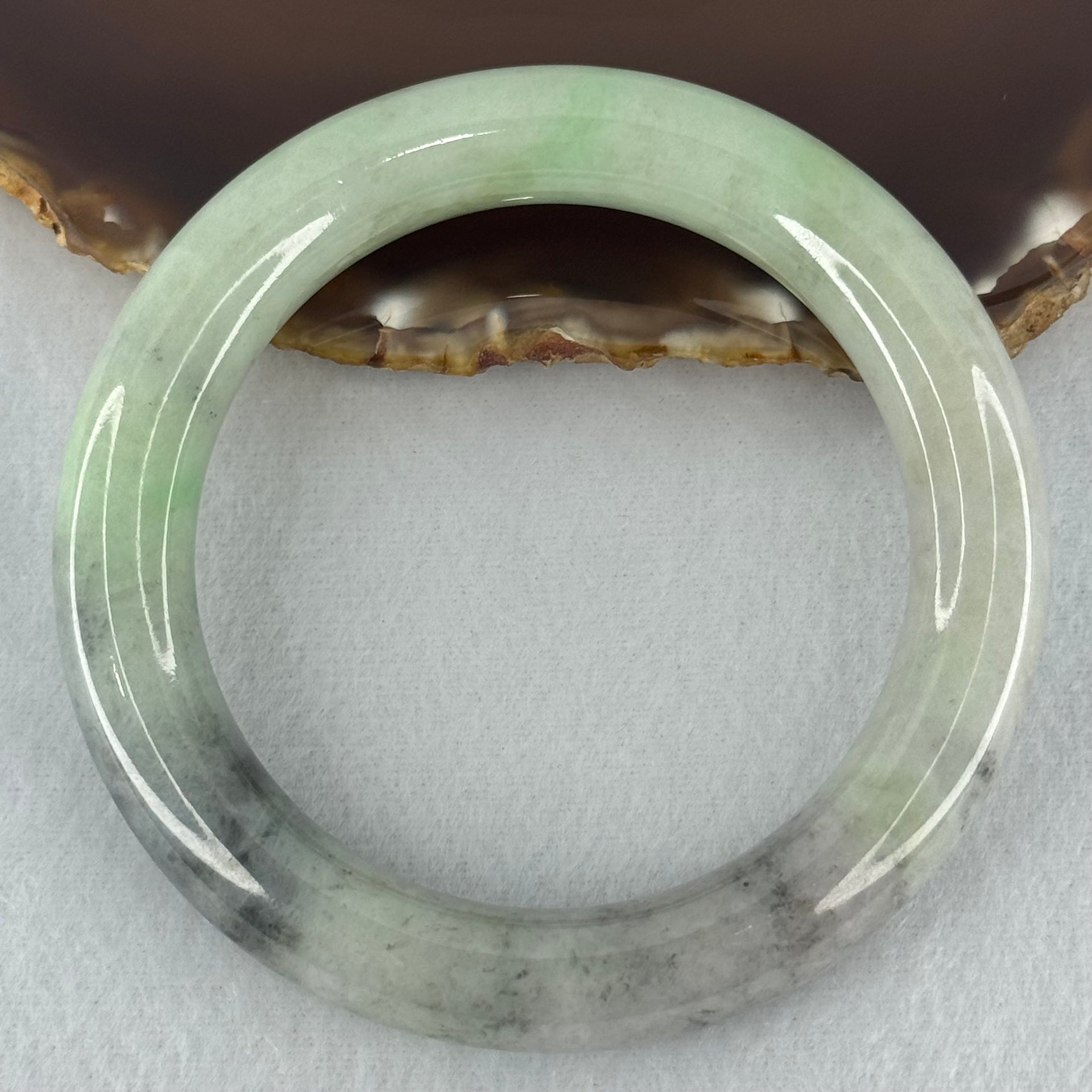 Type A Green Lavender with Grey Wuji Patches Jadeite Bangle Internal Diameter 59.7mm 90.66g 13.5 by 11.6mm (Slight Internal Lines) - Huangs Jadeite and Jewelry Pte Ltd