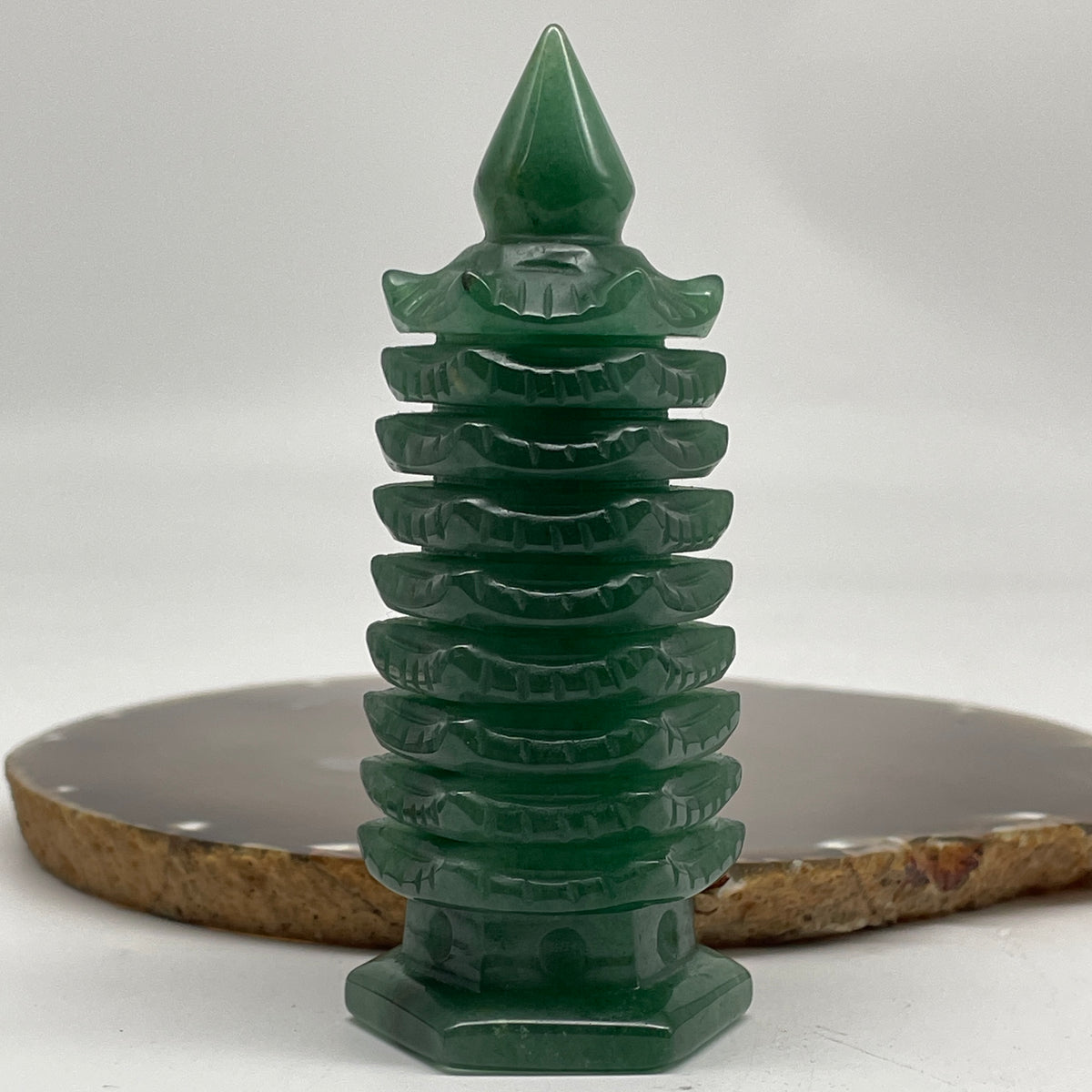 Natural Green Aventurine Pagoda Display | (186.17g | 44.2 x 39.0 x 103.8mm | Wealth Catalyst, "Wen Chang" Academic Excellence & Career Prosperity Anchor, Traditional Spatial Harmony Specimen)