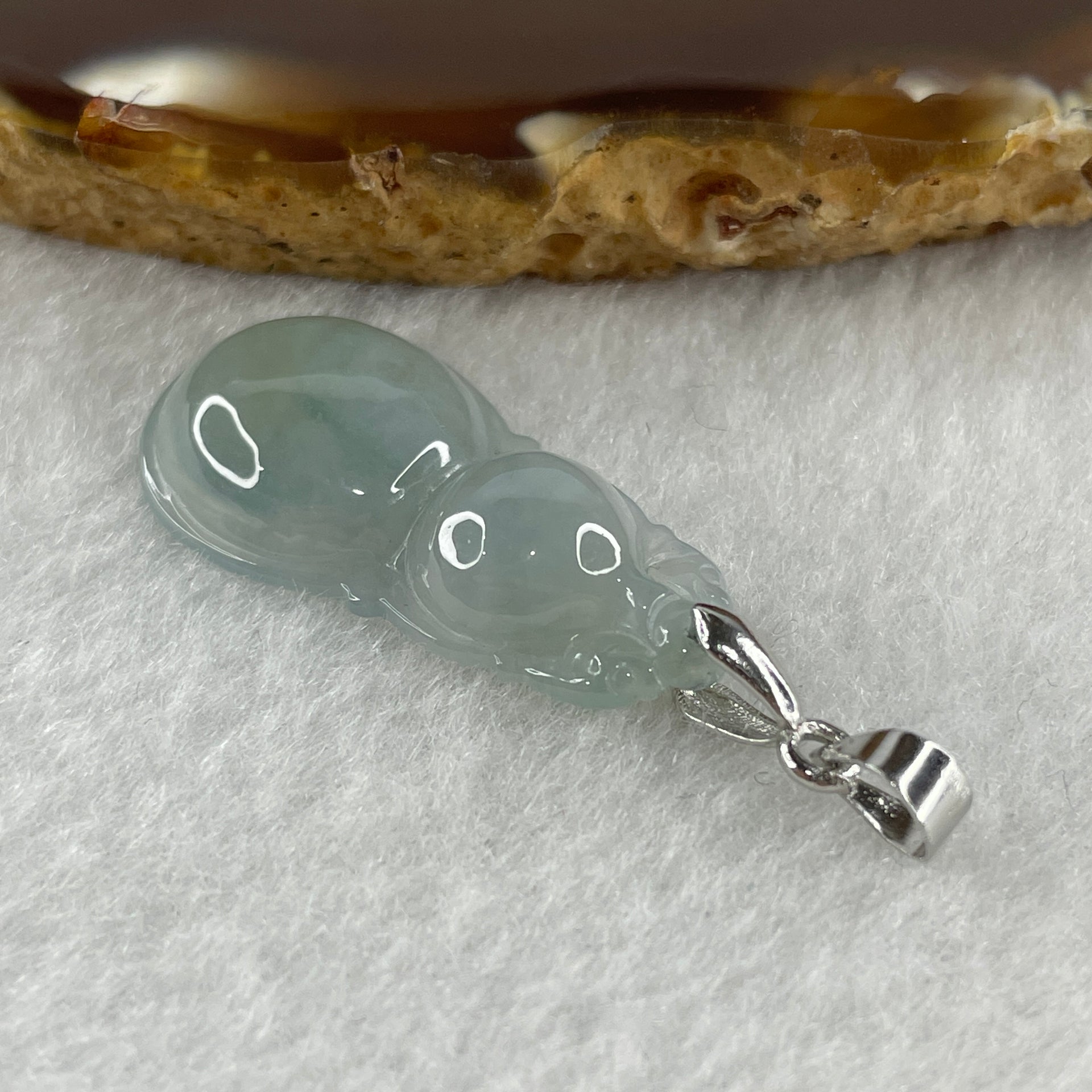 Natural Type A Semi Icy Lavender Jadeite Calabash Hulu Pendant in Stainless Steel Clasp 3.20g 29.6 by 14.9 by 5.2mm - Huangs Jadeite and Jewelry Pte Ltd