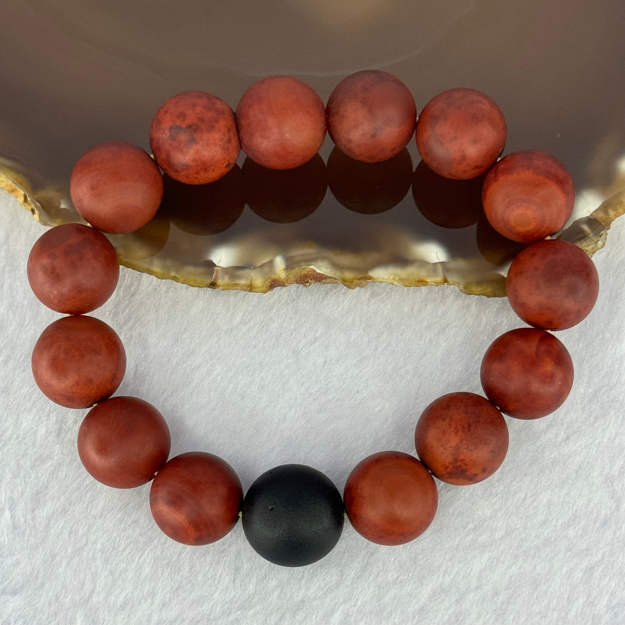 Natural Red Agate with Black Amber Beads Bracelet 54.86g 18.5cm 14.2mm 14 + 1  Black Amber Bead - Huangs Jadeite and Jewelry Pte Ltd