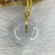 Type A Lavender Jadeite Ping An Kou Donut 平安扣 in 18k Gold Setting 9.43g 18.8 by 18.9 by 13.5mm with 925 Silver Necklace - Huangs Jadeite and Jewelry Pte Ltd