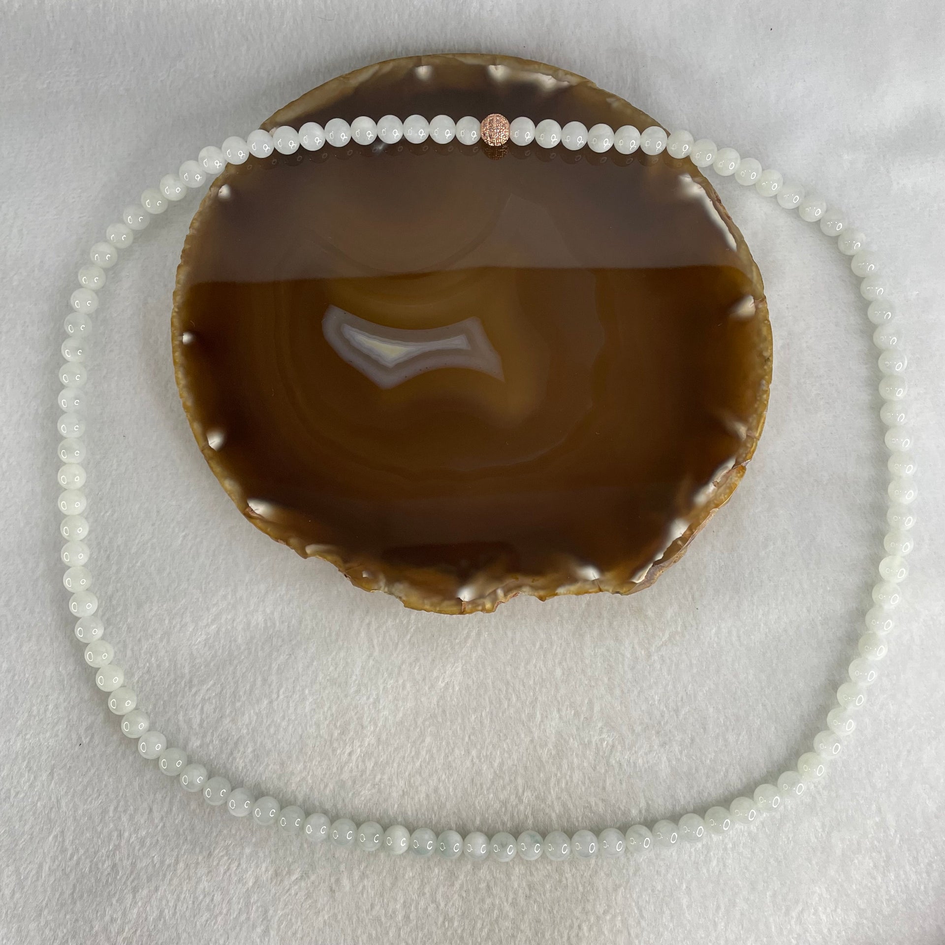 Type A White to Faint Blue Jadeite Beads Necklace 60.62g 66cm 7.0mm 98 Beads - Huangs Jadeite and Jewelry Pte Ltd