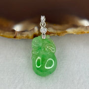 18K 750 White Gold Type A Semi Icy Jelly Full Spicy Green Jadeite Monkey on Peach Pendant 19.0 by 12.1 by 8.6mm with Natural Diamond 3.78g - Huangs Jadeite and Jewelry Pte Ltd