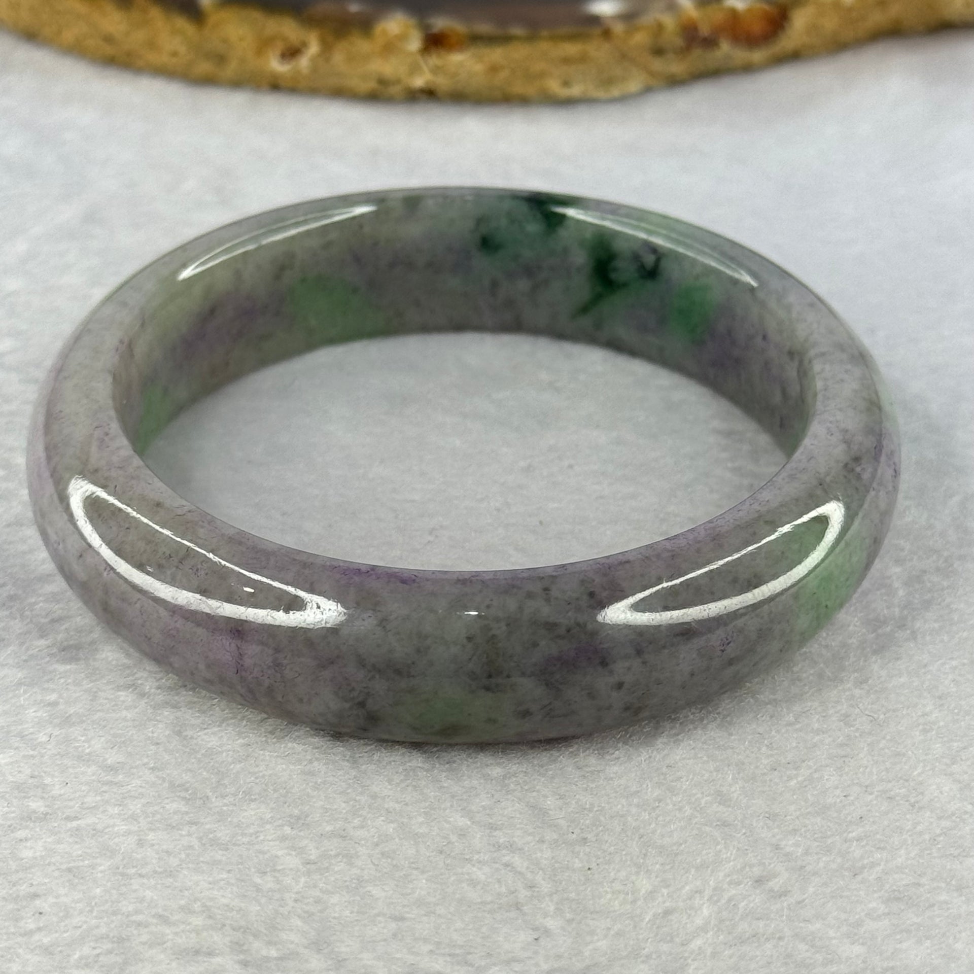 Type A Deep Lavender with Spicy to Dark Green Patches Jadeite Bangle Internal Diameter 58.4mm 71.02g 14.9 by 8.9mm (Very Slight External Rough) - Huangs Jadeite and Jewelry Pte Ltd