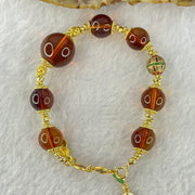 Natural Purple Honey Amber Beads in S925 Gold Color Bracelet 天然紫蜜琥珀手链10.66g 13.8mm 1 Bead 9.8mm 7 Beads - Huangs Jadeite and Jewelry Pte Ltd